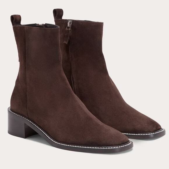 EVERLANE The City Boot Dark Brown Suede Leather Side Zip Block Heel 11 NEW - Picture 1 of 8